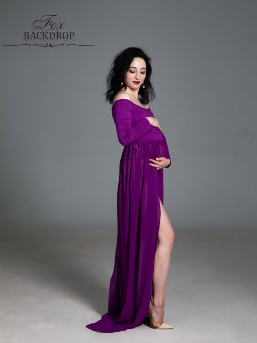 Fox Off the Shoulder Long Chiffon Purple Maternity Dress for Photography - Foxbackdrop