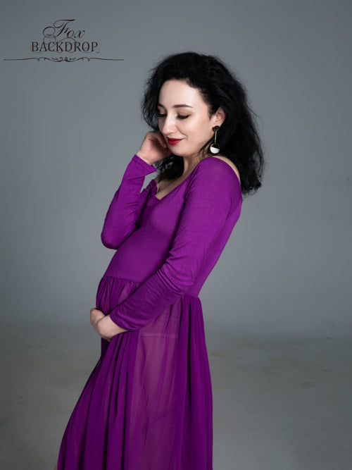 Fox Off the Shoulder Long Chiffon Purple Maternity Dress for Photography - Foxbackdrop
