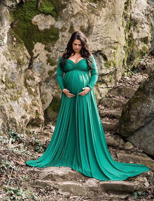 Fox Sexy V Neck Long Sleeve Maternity Dress for Photography