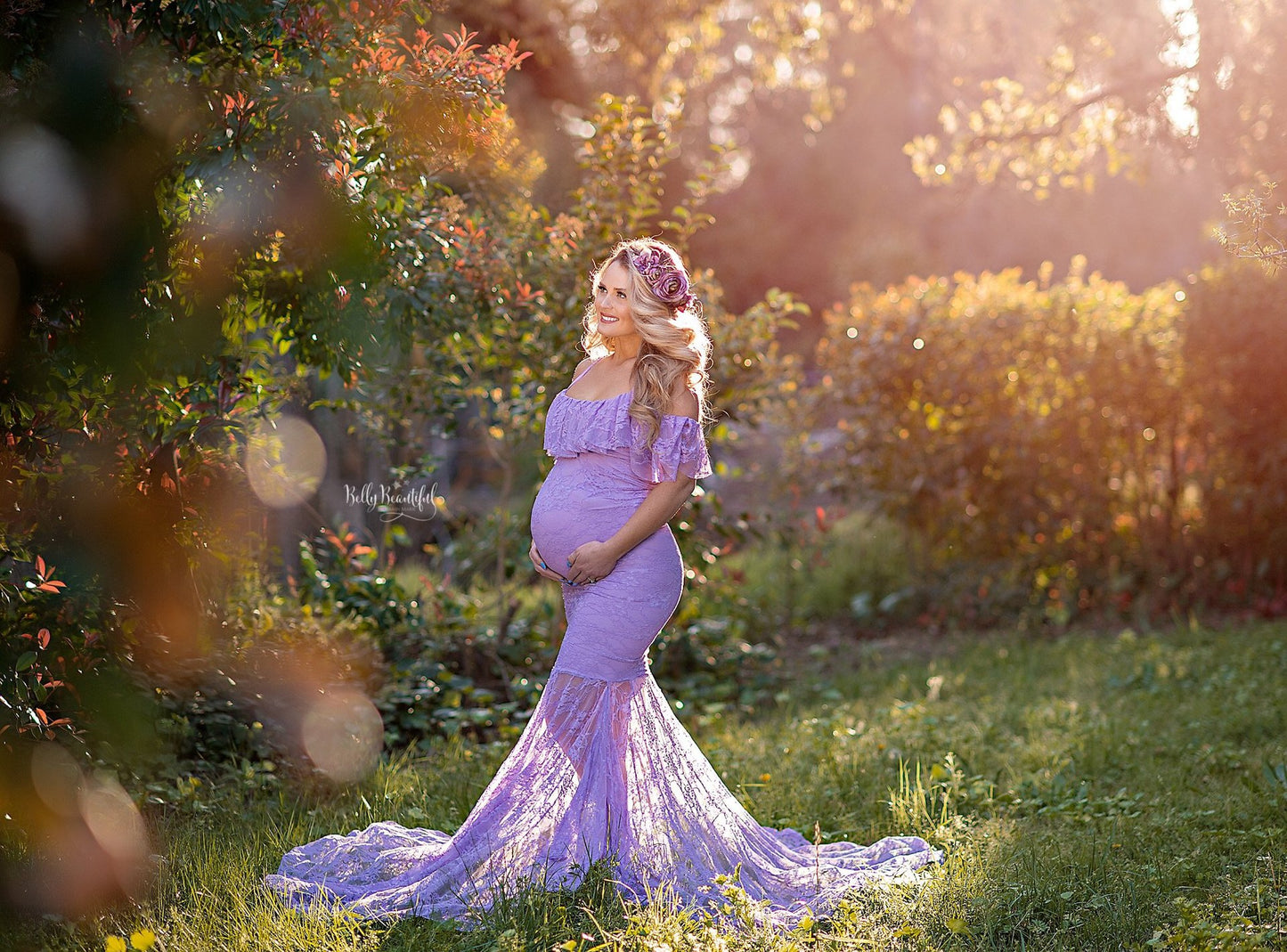 Fox Sexy Off the Shoulder Long Lilac Lace Maternity Dress for Photoshoot