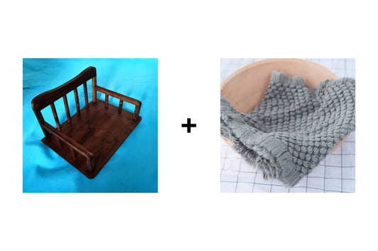 Warm up 2PCS Wooden Bed + 150x34cm Newborn Blanket Photography Props