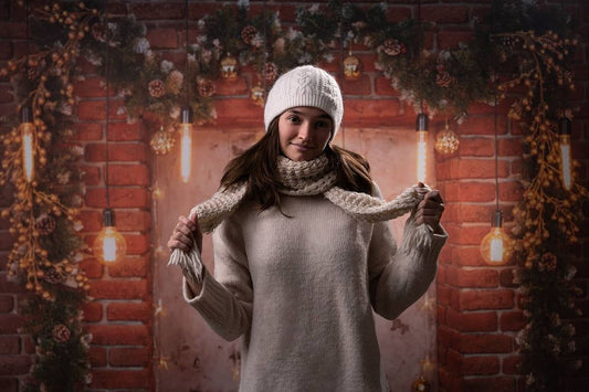 Fox Front Door Brick Lights Vinyl Christmas Backdrop - Foxbackdrop