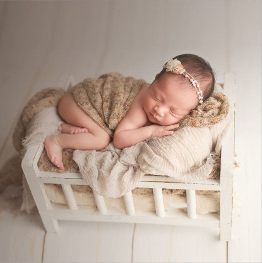 Fox White Brown Wooden Bed for Newborn Baby Photo Prop - Foxbackdrop