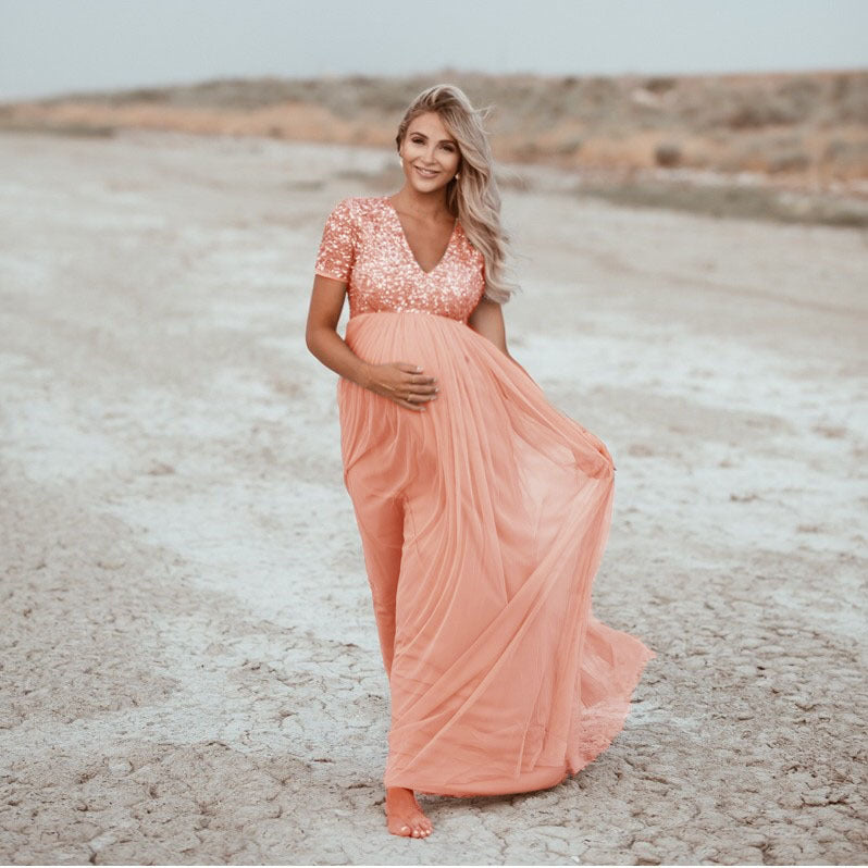 Fox Sexy Pink Sequins Long Mermaid Maternity Dress for Photography