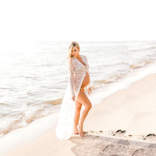 Fox Sexy Illusion Long White Lace Maternity Dress for Photography