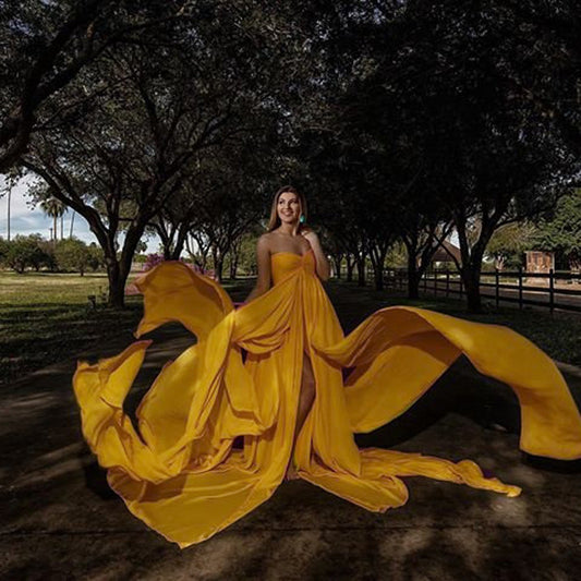 Fox Sexy Sweetheart Long Yellow Maternity Dress for Photography