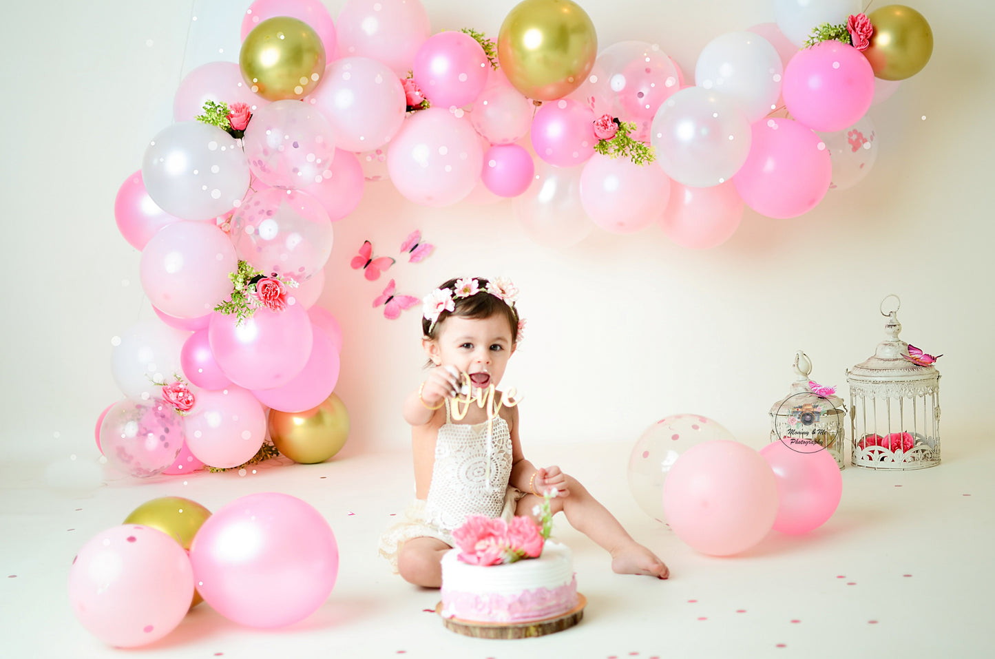 Fox Rolled Birthday Pink Balloon Vinyl Backdrop Designed By Mommy me - Foxbackdrop