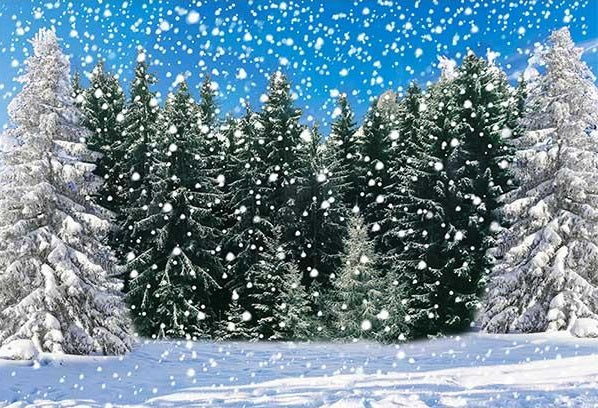 Fox Snow Christmas Trees Farm Fabric/Vinyl Backdrop