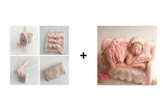 Warm up 2PCS Pink Baby Bed + Baby Pink Wraps 4 pcs Set Photography Props
