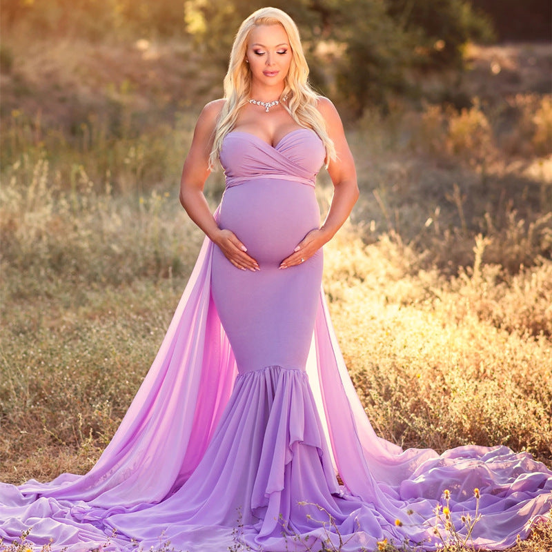 Fox Pregnant Women Fashion Dresses Trailing Skirt Maternity Dress for Photography