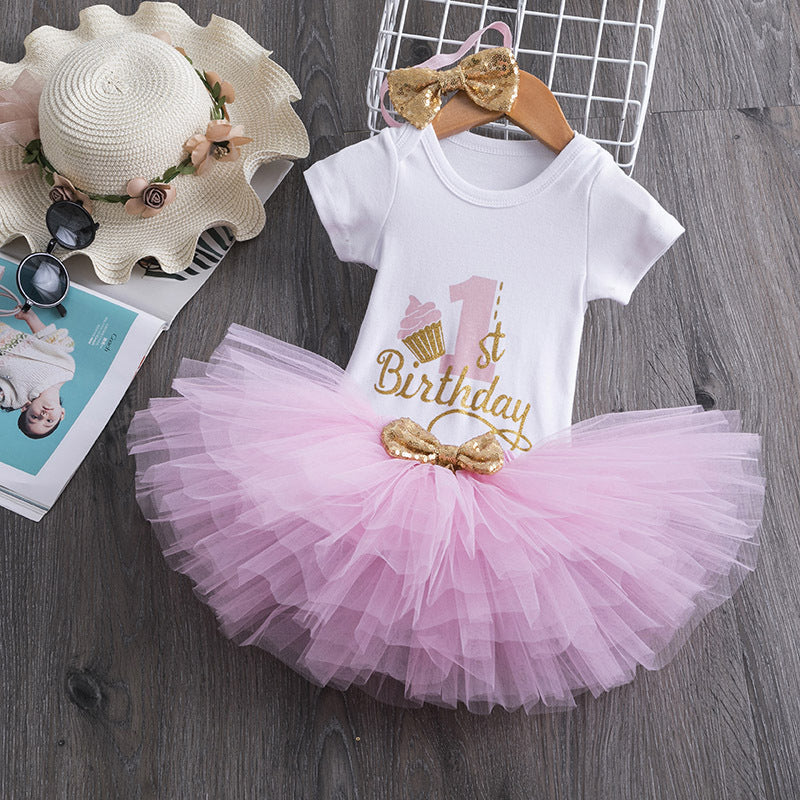 Fox Baby Girl's Pink Birthday Suit Children's Princess Dress