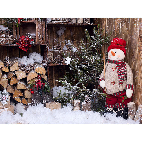 Fox Snowman Winter Outside Christmas Vinyl Backdrop - Foxbackdrop