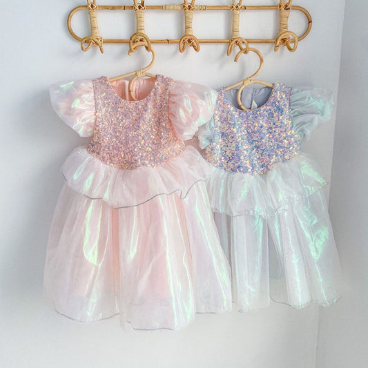 Fox Spring And Summer Tide Mermaid Sequined Magic Yarn Tutu Skirt Short-sleeved Princess Skirt
