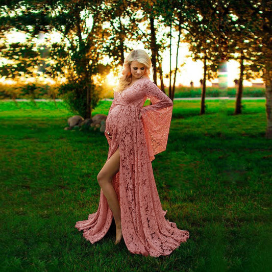 Fox Sexy V Neck Long Lace Maternity Dress for Photography
