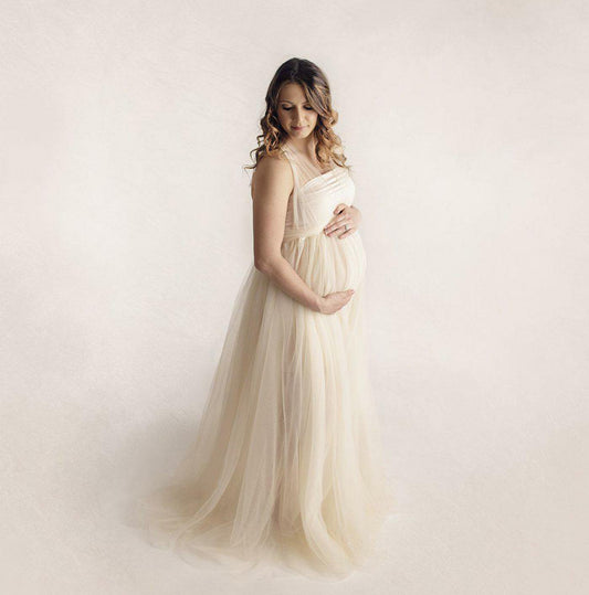 Fox Long Beige Maternity Dress for Photography