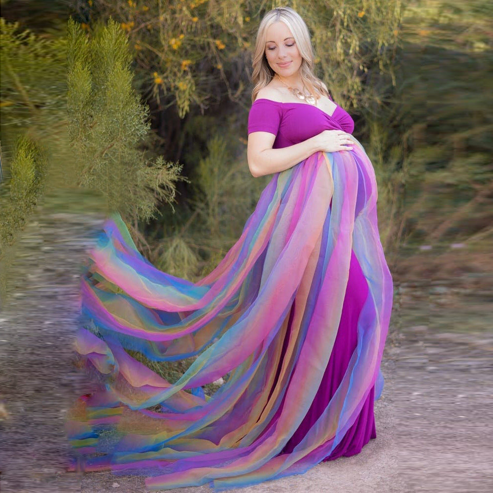 Fox Sexy V Neck Long Colorful Maternity Dress for Photography