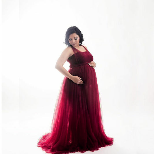 Fox Long Beige Maternity Dress for Photography
