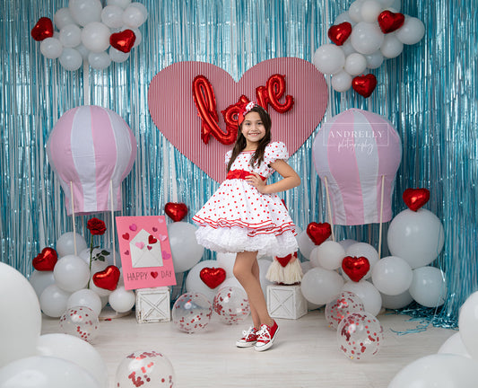 Fox Valentine's Day Hot Air Balloon Vinyl/Fabric Backdrop Designed By Blanca Perez