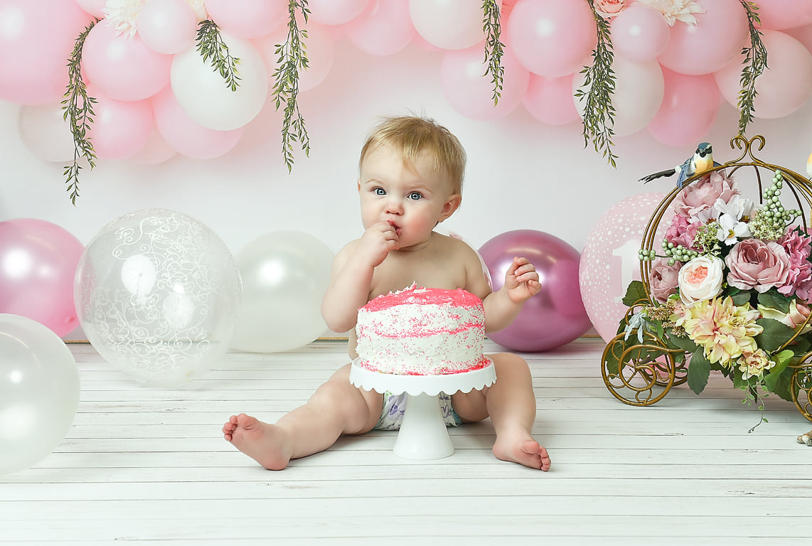 Fox Pink Balloons Vinyl/Fabric Girl's Birthday Backdrop Designed By Jacky Rose Photography
