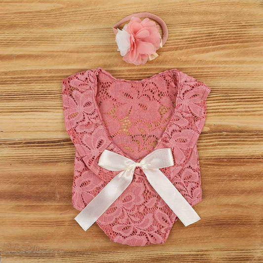 Fox 2pcs Studio Props Newborn Baby Pink Bow-knot Clothing Outfits - Foxbackdrop