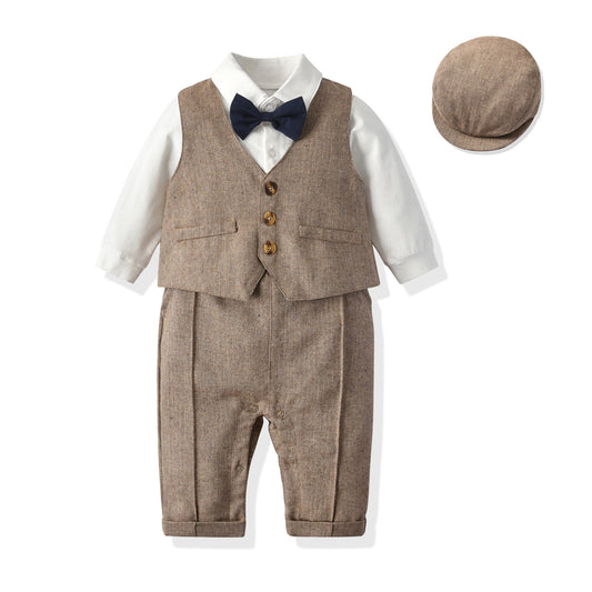 Fox British vest One-piece climbing gentleman's hat one year old clothes newborn gentleman suit