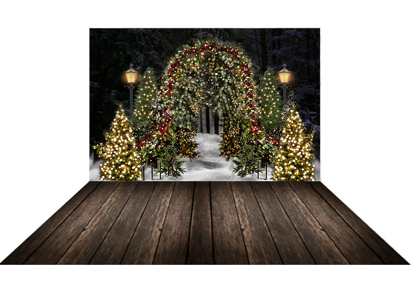 Fox Vinyl Christmas snow backdrop+ Vinyl dark wood floor drop combo set