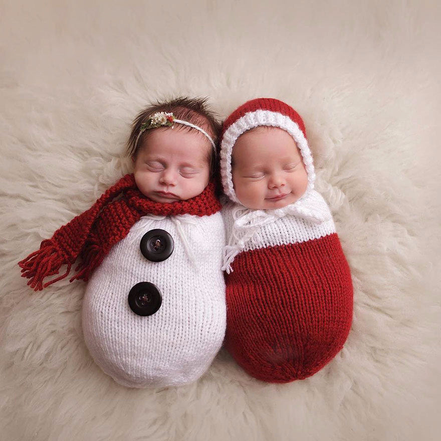 Fox Twins Photo Sleeping Bag Props Christmas Themed Snowman Model Set