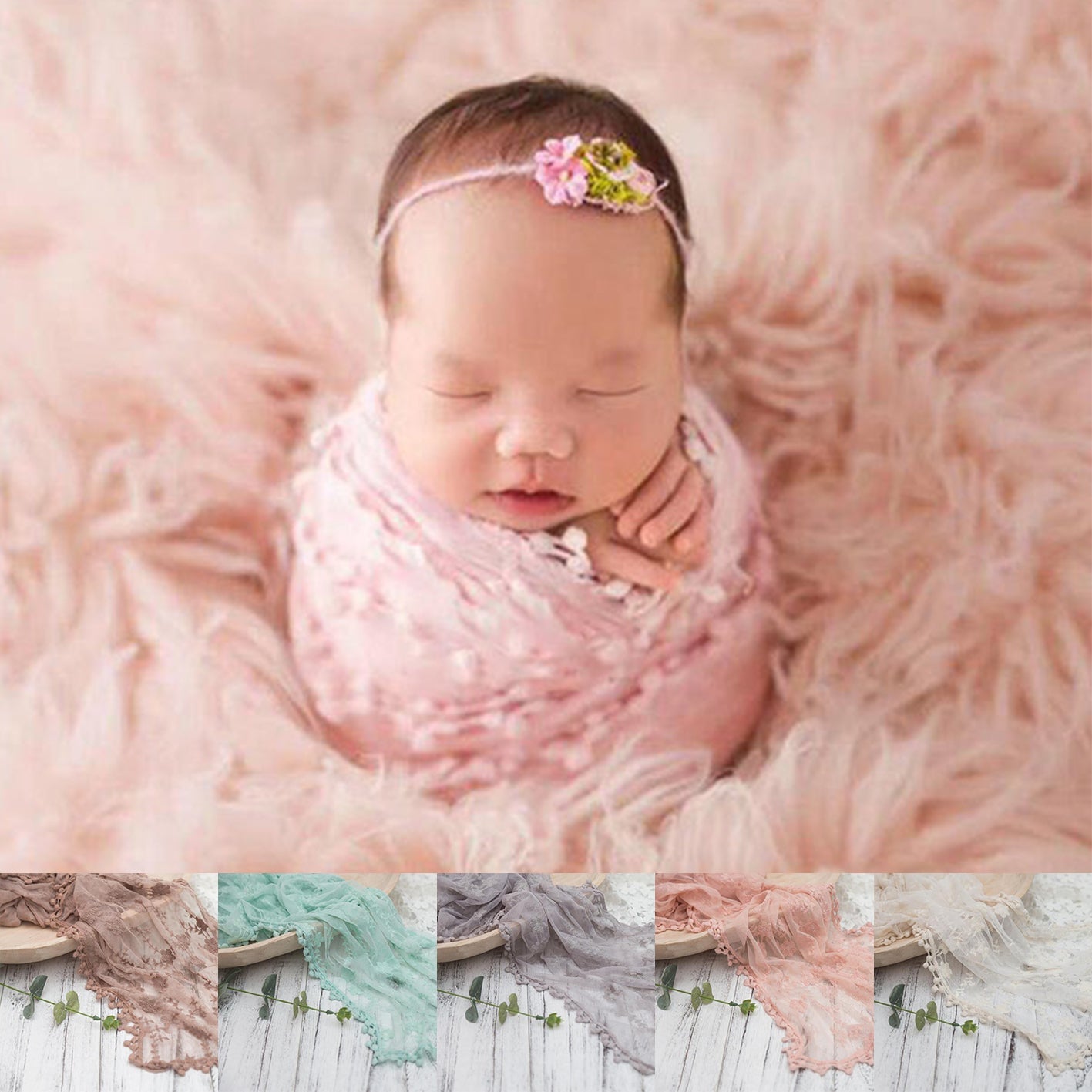 RTS Fox 40x185cm Baby Lace Newborn Swaddle Posing Wrap Fabric