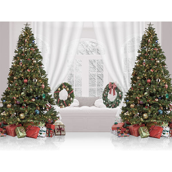Fox Rolled Window Vinyl Christmas Tree Backdrop - Foxbackdrop