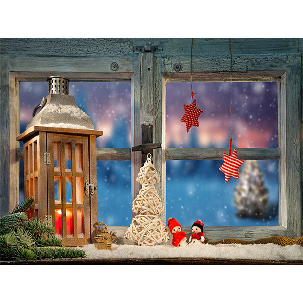Fox Window Lights Vinyl Christmas Background - Foxbackdrop