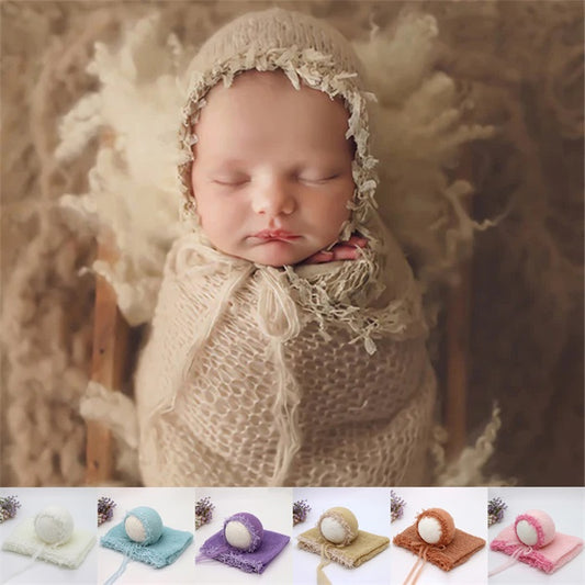 Fox 37x127cm 2pcs Newborn Posing Fabric Lace Wrap Hat Suit for Photography