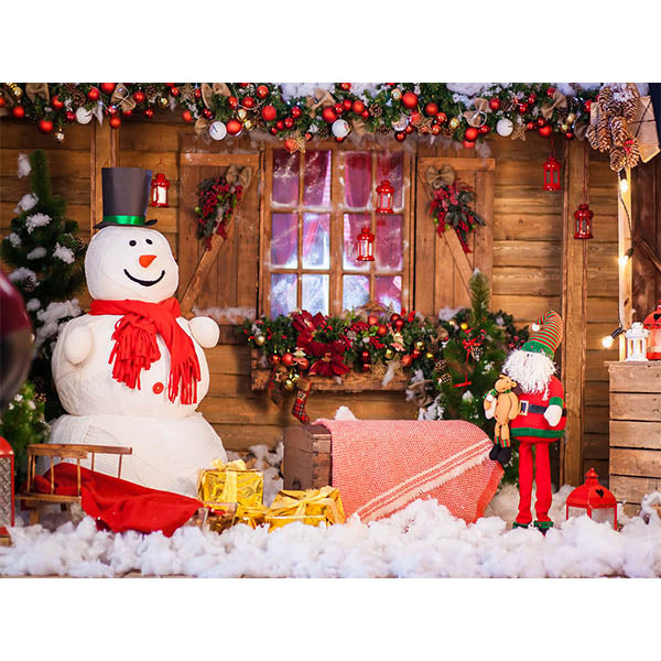 Fox Rolled Snowman Gift Vinyl Christmas Photo Backdrop - Foxbackdrop