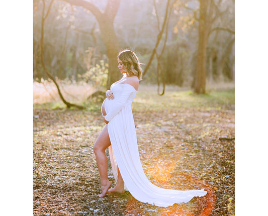 Fox Off the Shoulder Long Chiffon Purple Maternity Dress for Photography