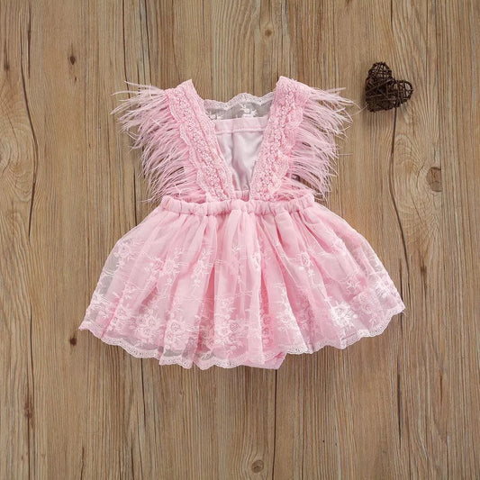 Fox Children's Clothing Spring and Autumn Feather Dress Summer Lace Girls Princess Dress
