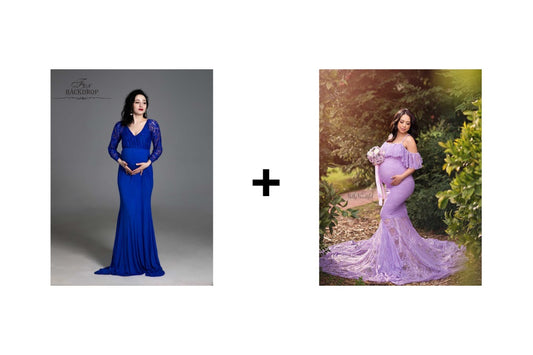 Warm up 3PCS Purple + Yellow + Colorful Blue Maternity Photoshoot Dress