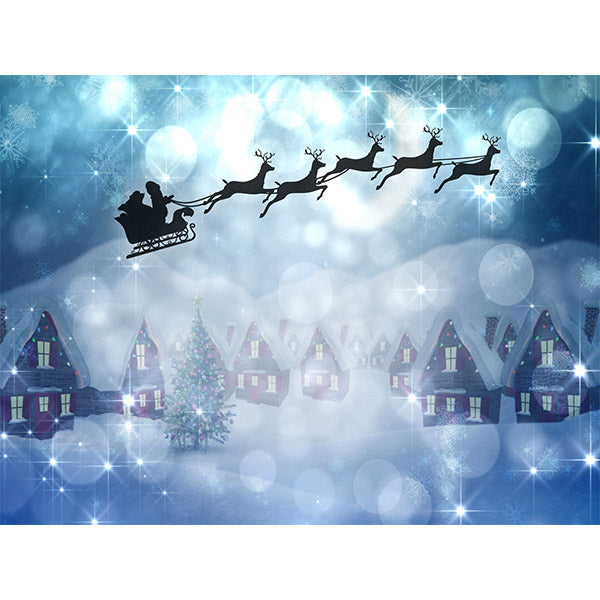 Fox Rolled Santa and Reindeer Snow Vinyl Christmas Background - Foxbackdrop