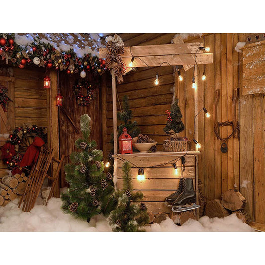 Fox Rolled Wood Christmas Snow Vinyl Backdrop - Foxbackdrop