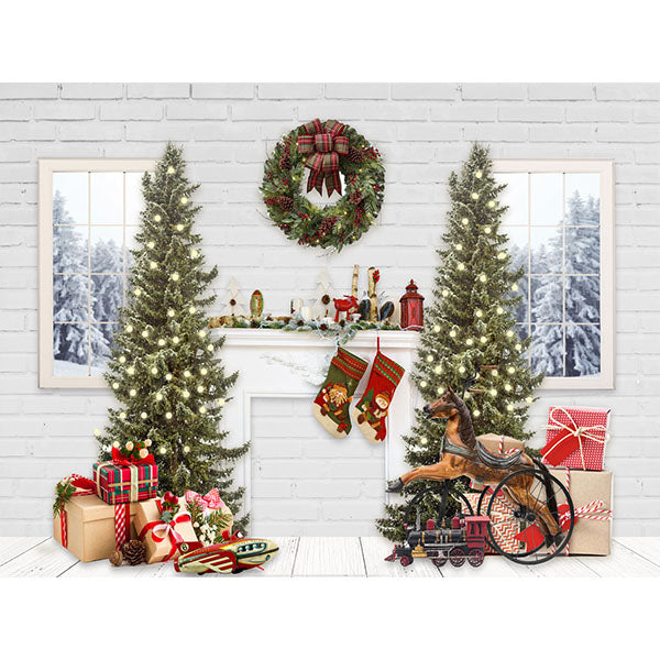 Fox Rolled Christmas Trees Vinyl Photography Backdrop - Foxbackdrop