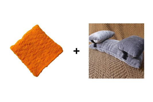 Warm up 2PCS Orange 50x50cm Posing Blankets Fabric + Gray 3pcs auxiliary props velvet lying pillow Photography Props
