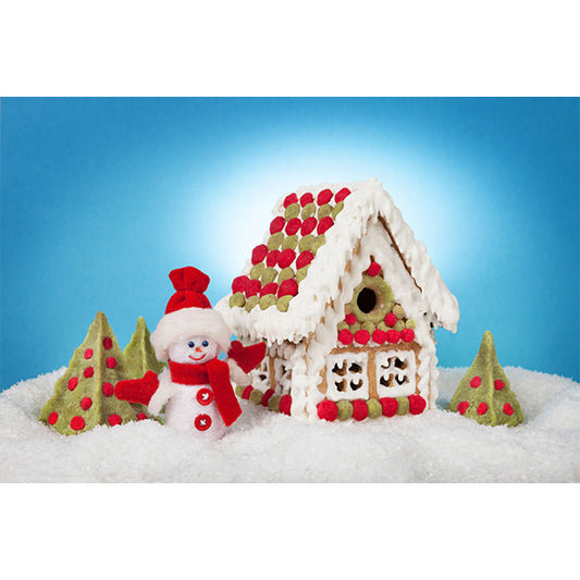 Fox Snowman Gingerbread House Kids Christmas Vinyl Backdrop - Foxbackdrop