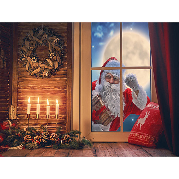 Fox Rolled Christmas Santa Claus Vinyl Candles Backdrop - Foxbackdrop