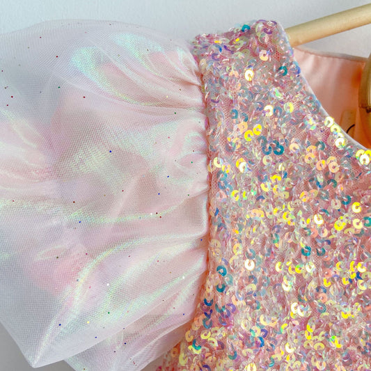 Fox Spring And Summer Tide Mermaid Sequined Magic Yarn Tutu Skirt Short-sleeved Princess Skirt