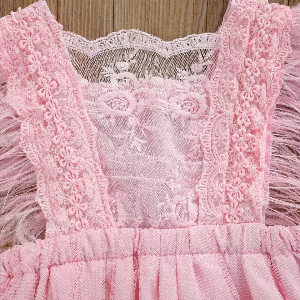 Fox Children's Clothing Spring and Autumn Feather Dress Summer Lace Girls Princess Dress