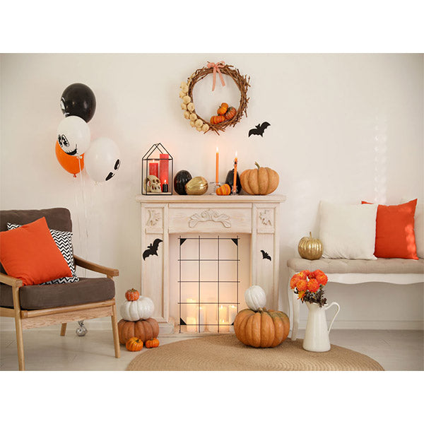 Fox Rolled Halloween Pumpkin Fireplace Vinyl Backdrop - Foxbackdrop