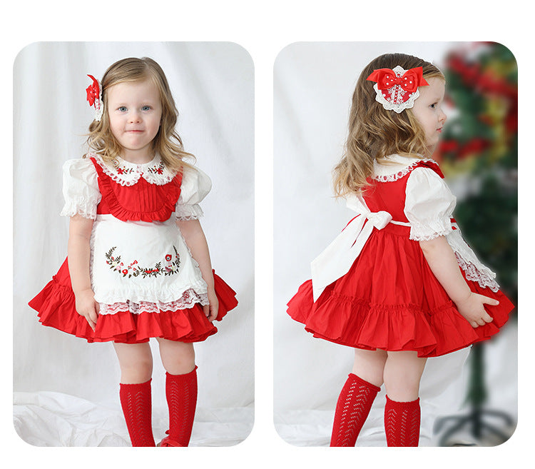 Fox Puff Sleeve Dress Girls One-year-old Princess Dress Lolita Retro Court Wind Tutu Skirt