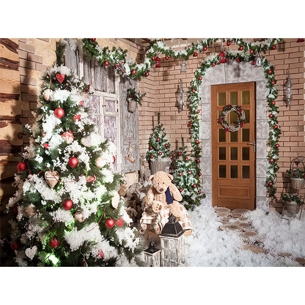 Fox Vinyl Front Door Christmas Snow Backdrop for Photography - Foxbackdrop