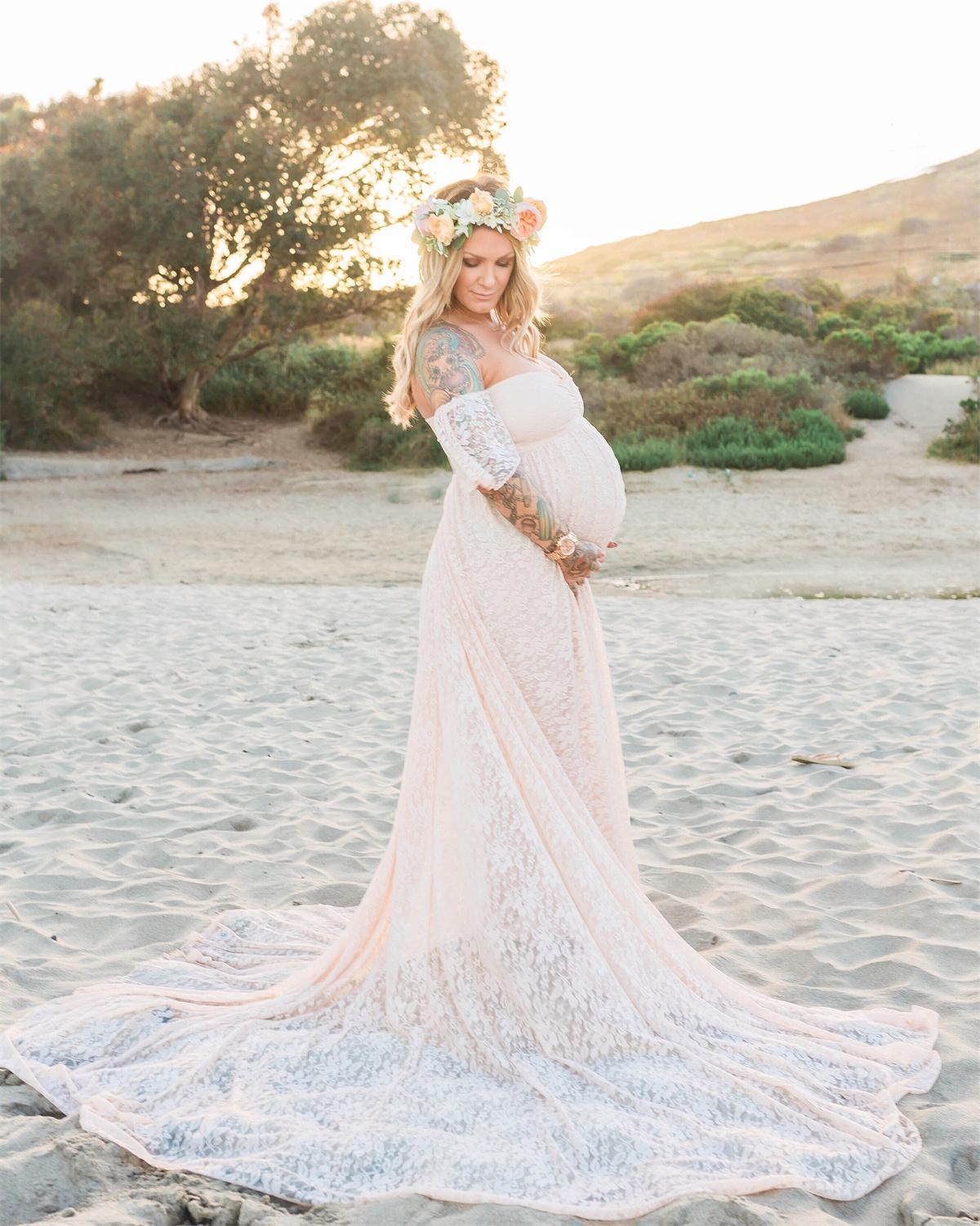 Pregnancy Lace Long Dress - Elegant Photoshoot Wear – Lil Stuart