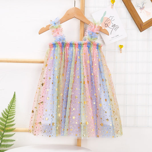 Fox Summer New Girls Suspenders Mesh Dress Princess Rainbow Tutu