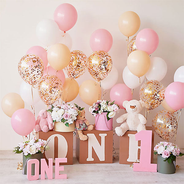 Fox Pink Balloons Girl Birthday Vinyl Backdrop - Foxbackdrop