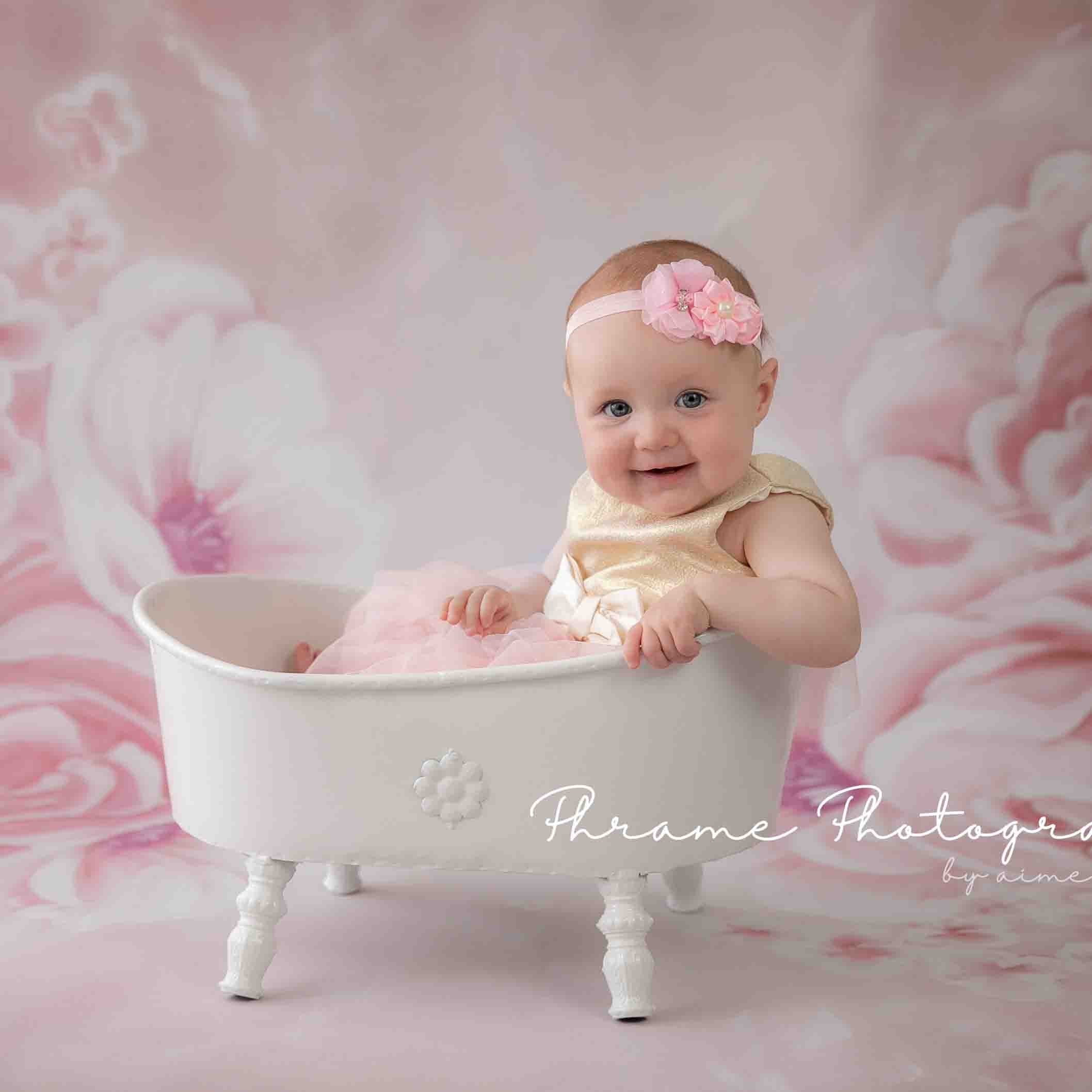 Fox Rolled Pink Flowers Dreamy Vinyl Children Photo Backdrop - Foxbackdrop